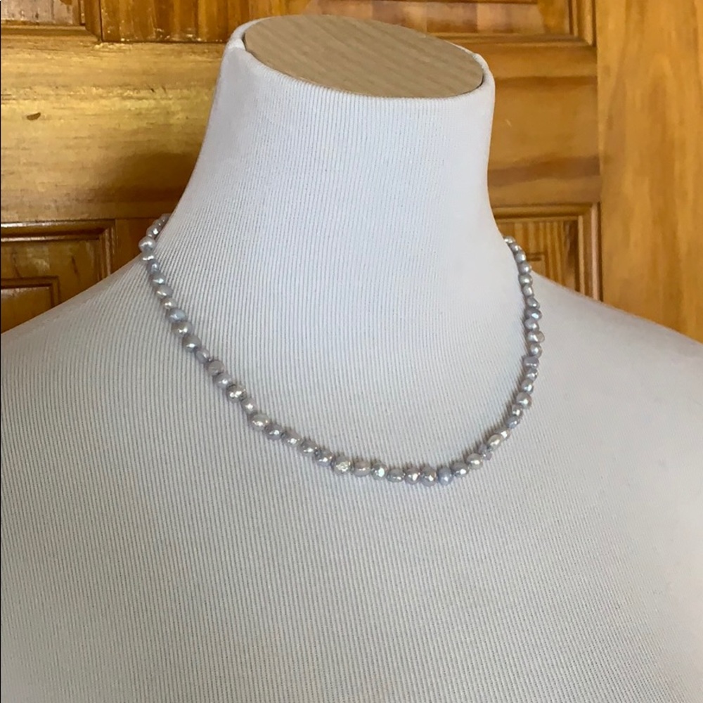 Icy blue pearl necklace